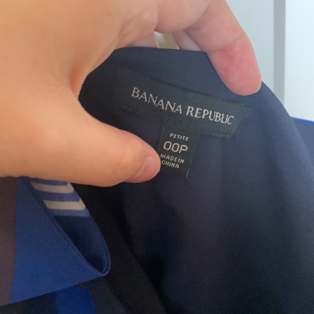 🍌 Banana Republic One-Shoulder Blue, Brown, Black & White Drape Bow Top 🍌 - Picture 4 of 5